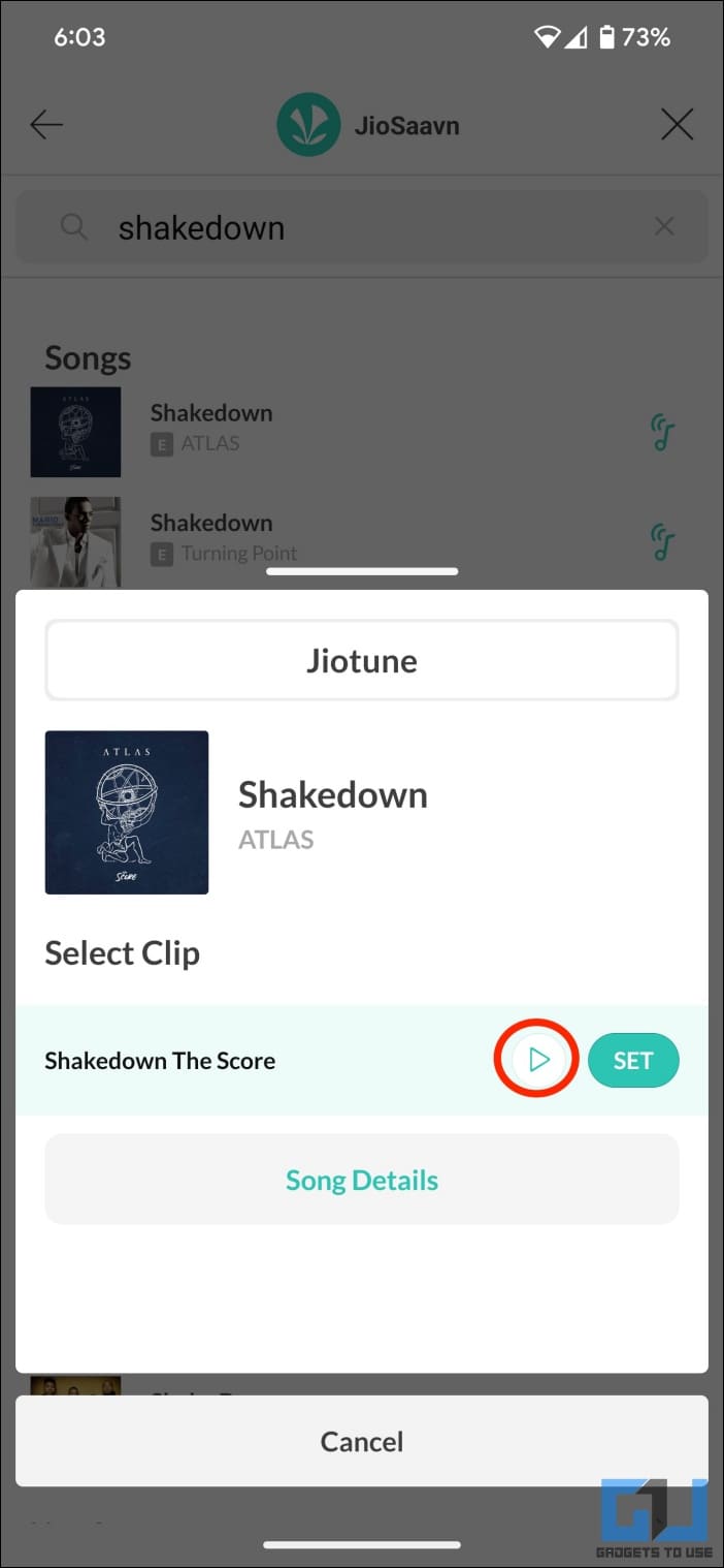 Tap Play icon to preview Jio Tune
