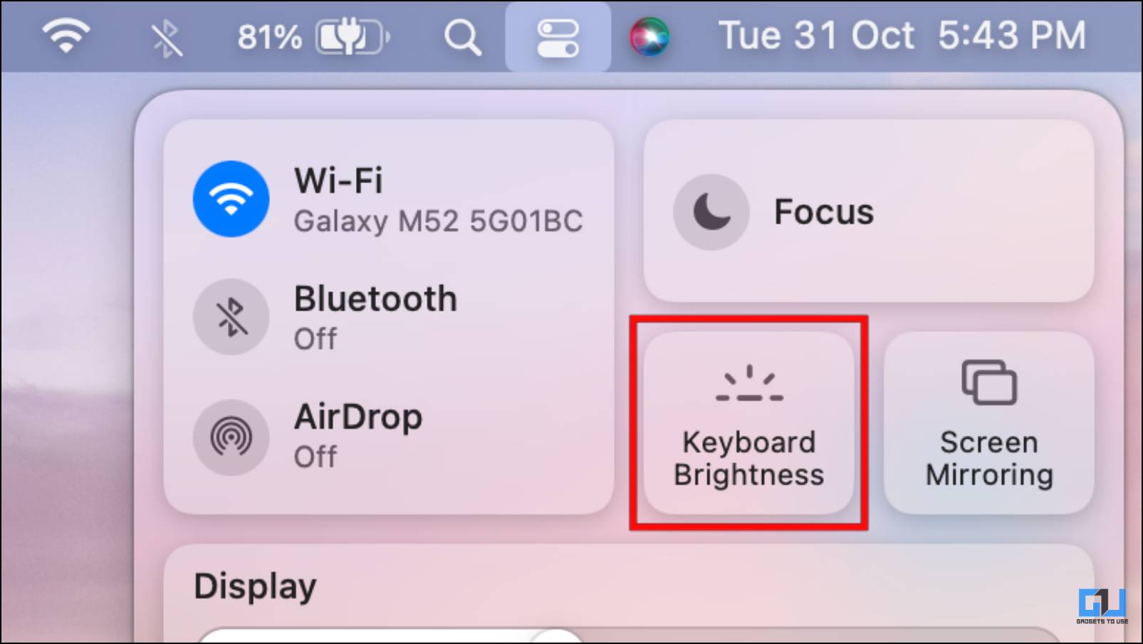 Click on the Keyboard Brightness Toggle in the Control Center