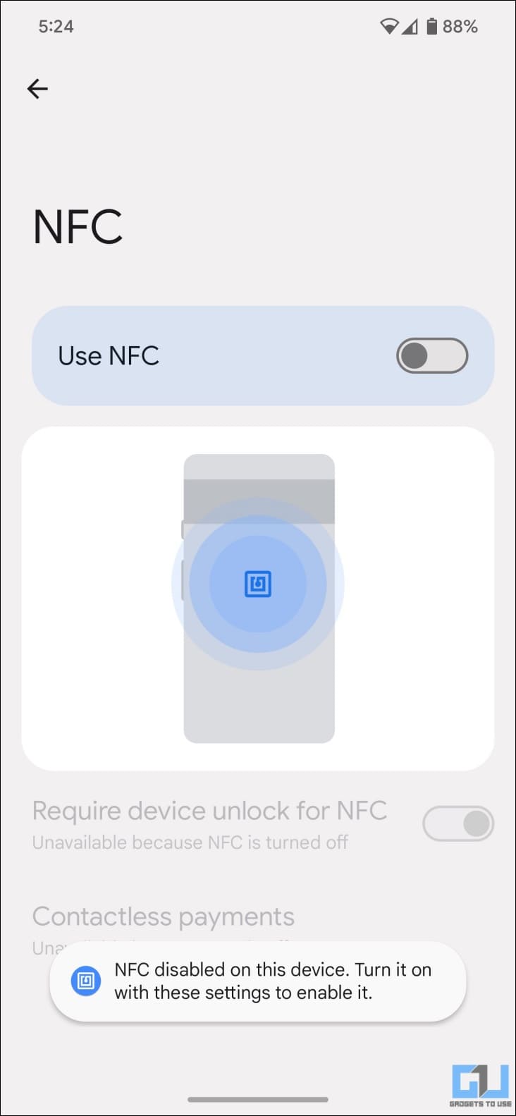NFC Settings Page