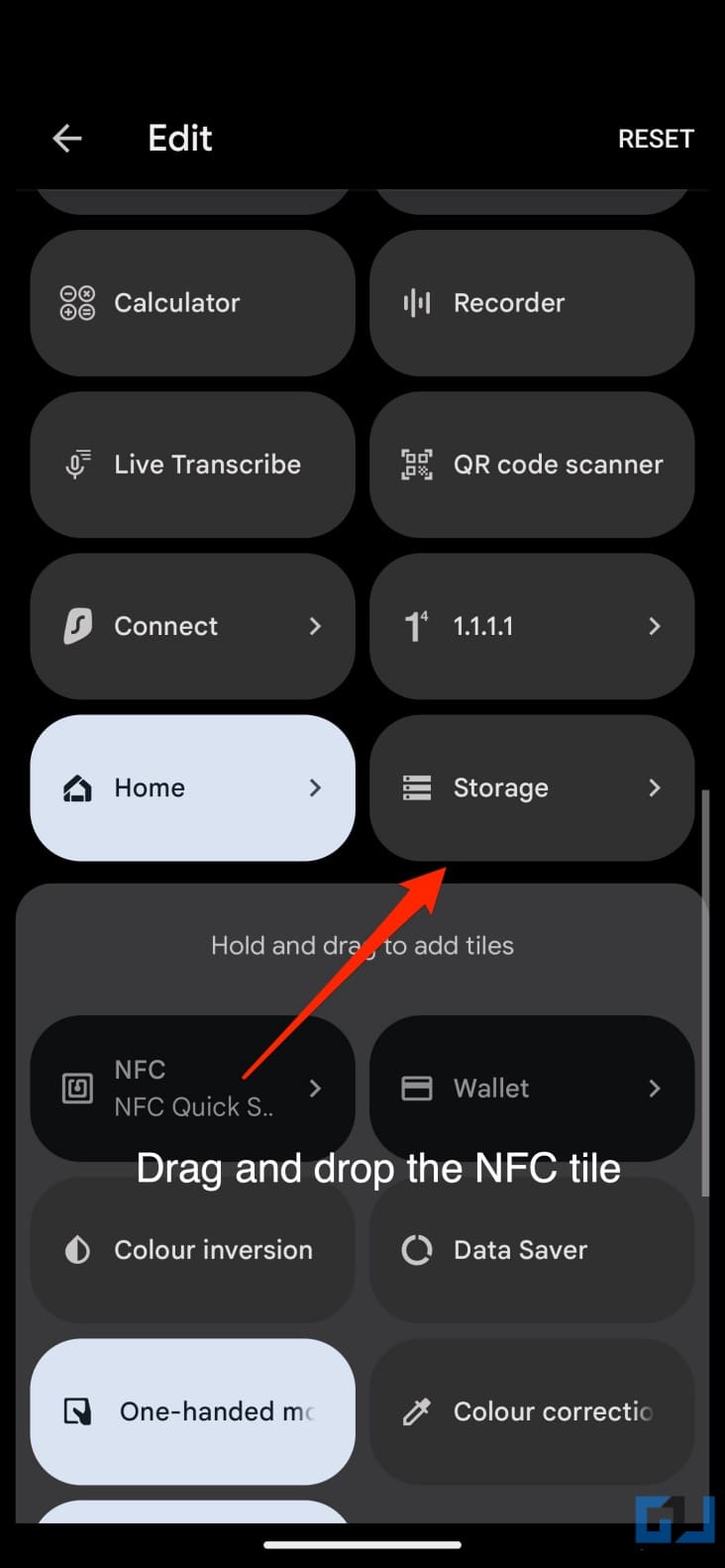 Drag NFC icon to Quick Settings Pane
