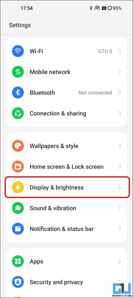 Go to Display and Brightness Setting on OnePlus