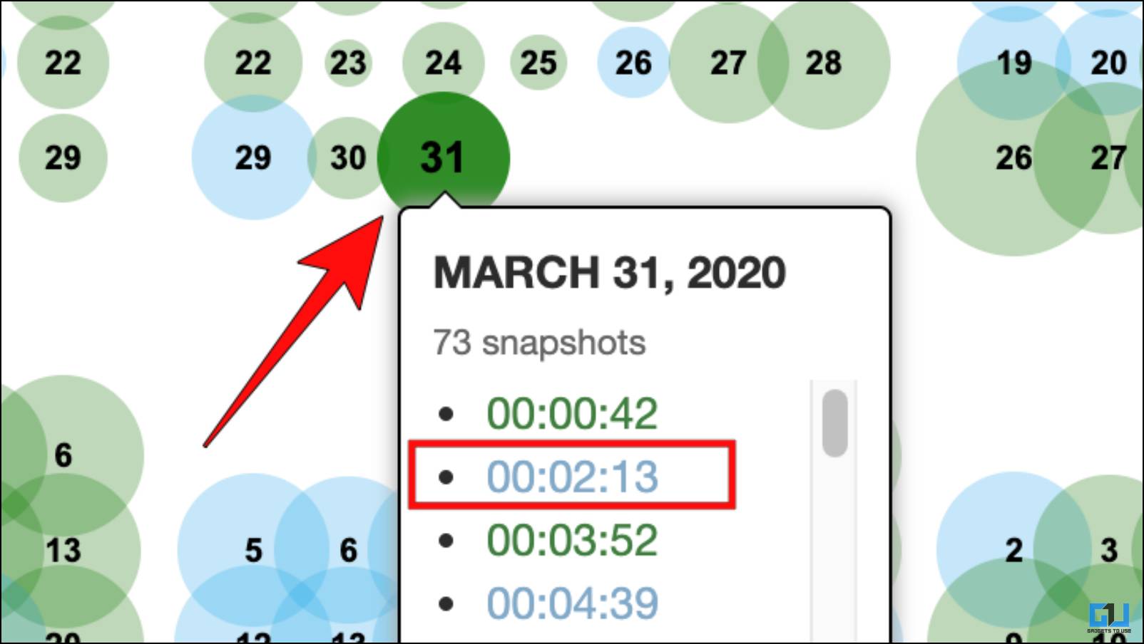 Selecting Date and Time in Wayback Machine