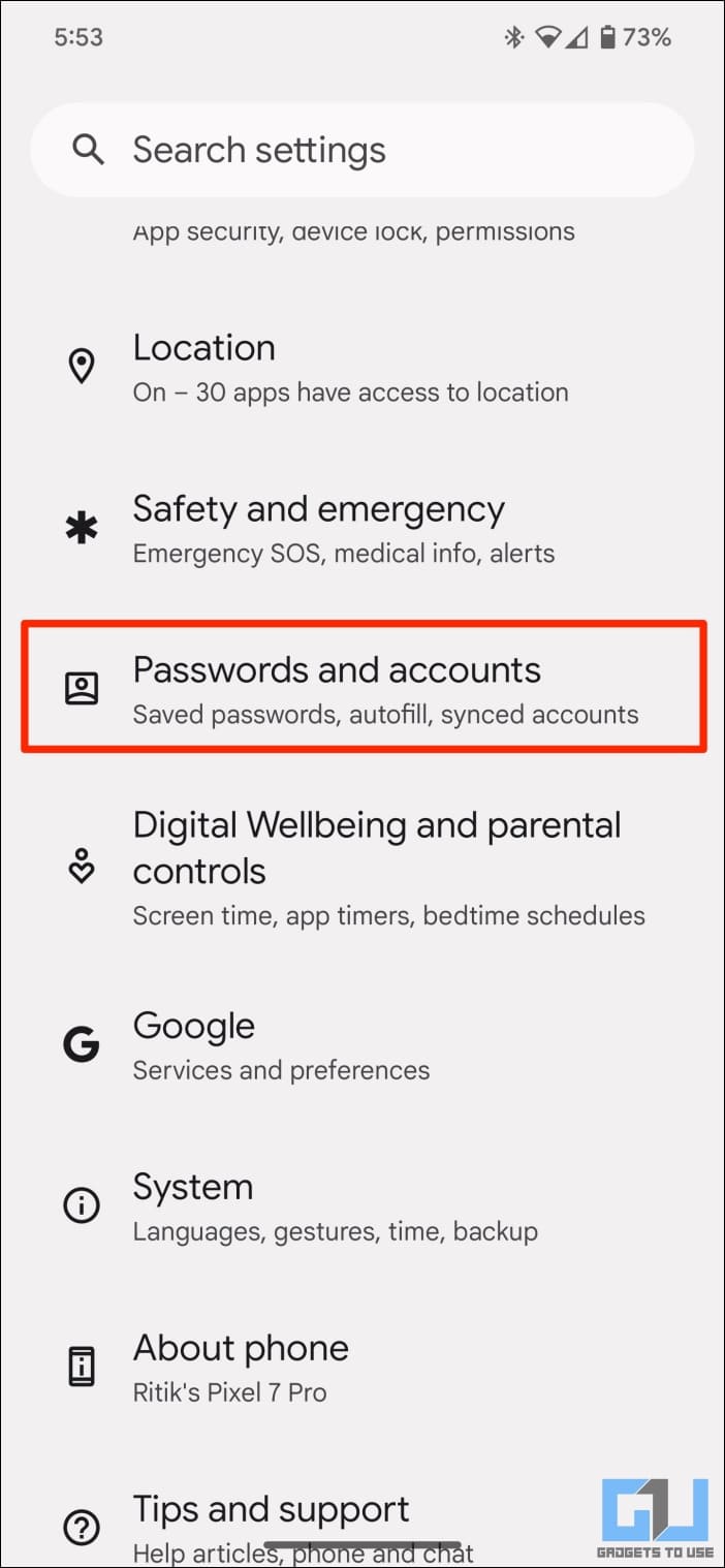 In Settings, tap Passwords and Accounts