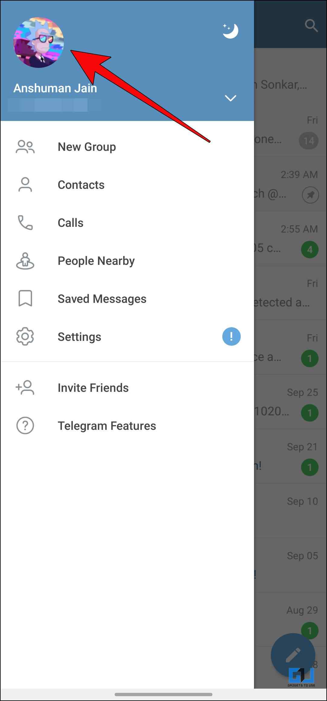 Tap on your Profile Photo on Telegram Android App
