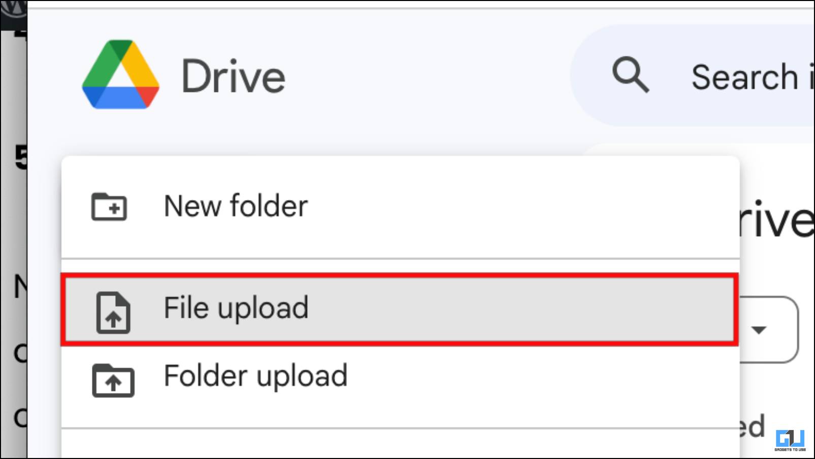 Select Upload File Option in Google Drive