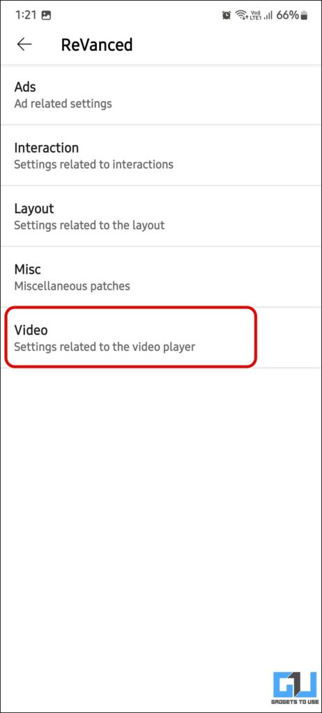 Go to Video section in ReVanced App settings