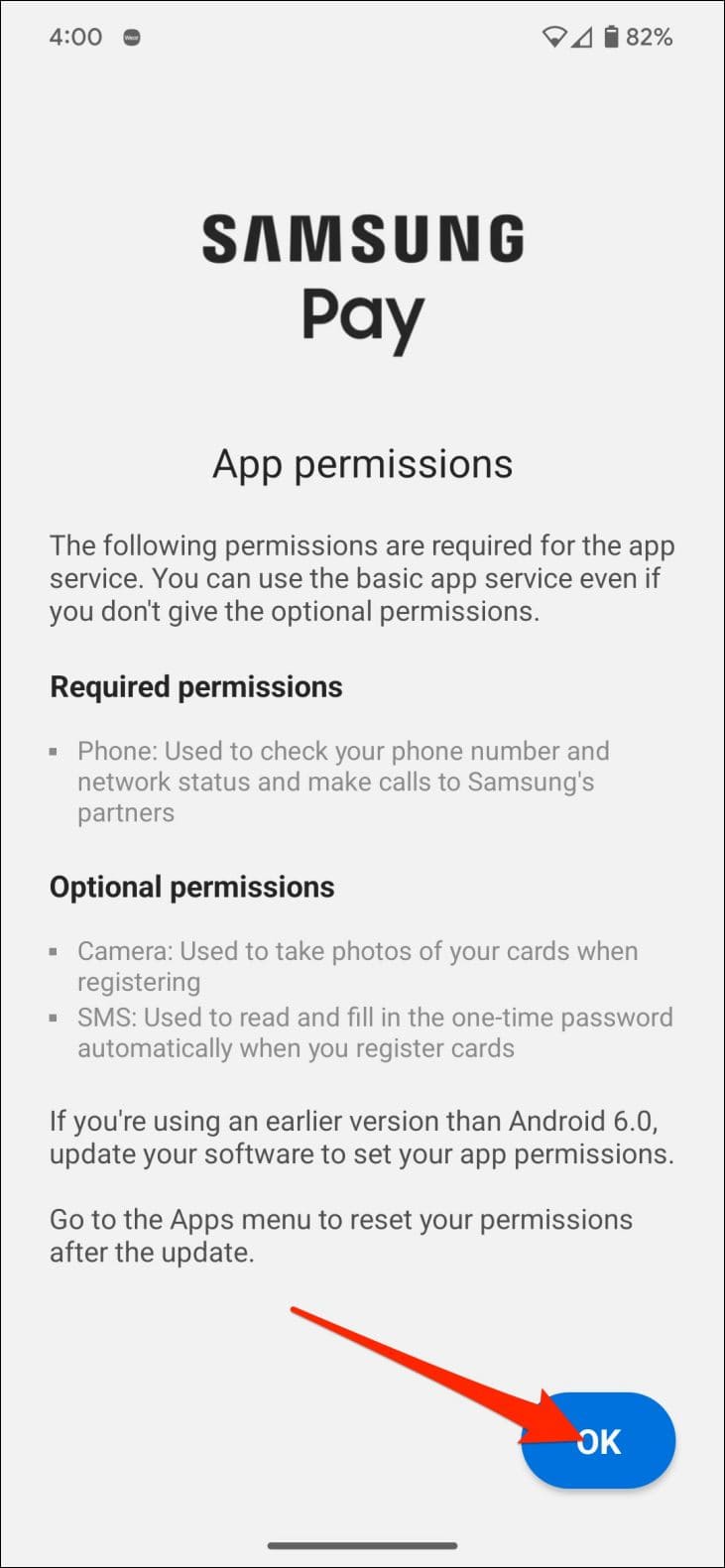 Allow app permissions