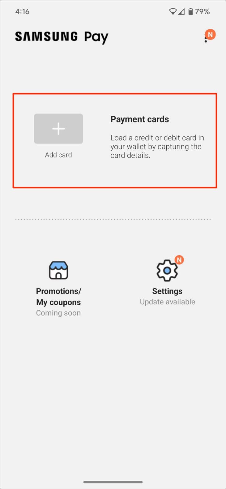 Tap Add Card in Samsung Pay app