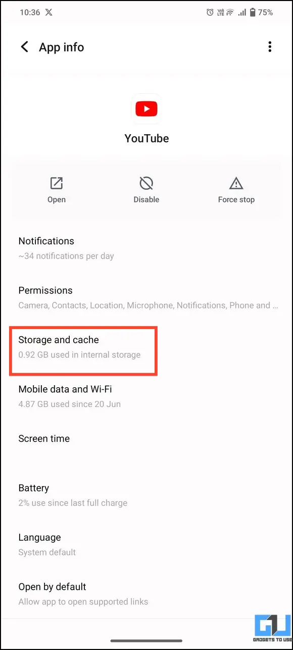 Go to YouTube app storage and cache