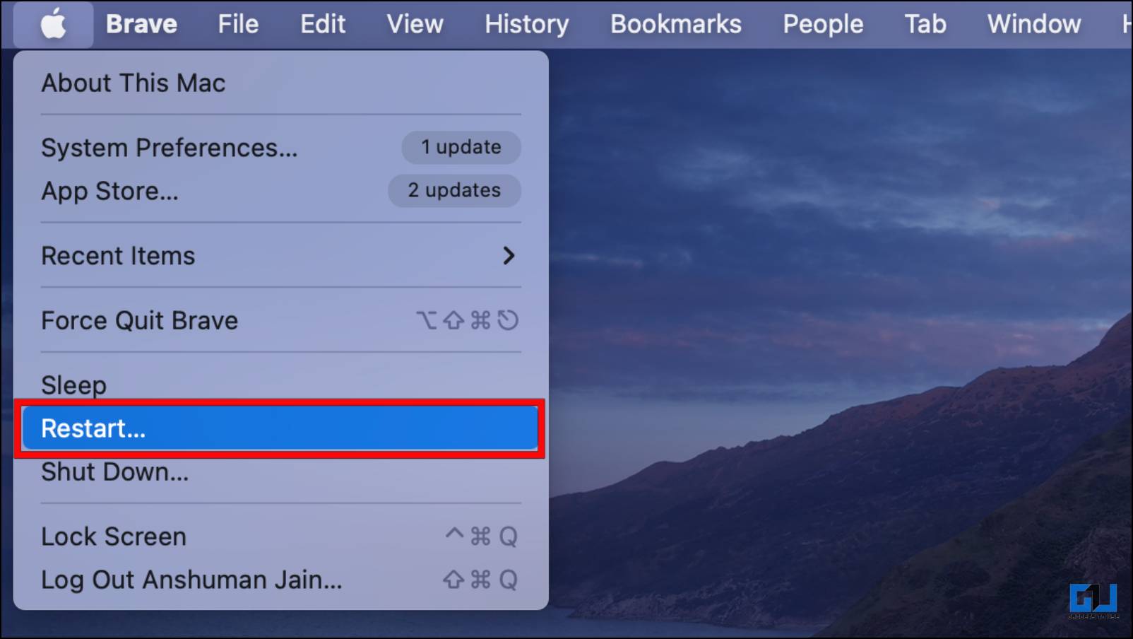 Click on the Restart Option in the Apple Menu