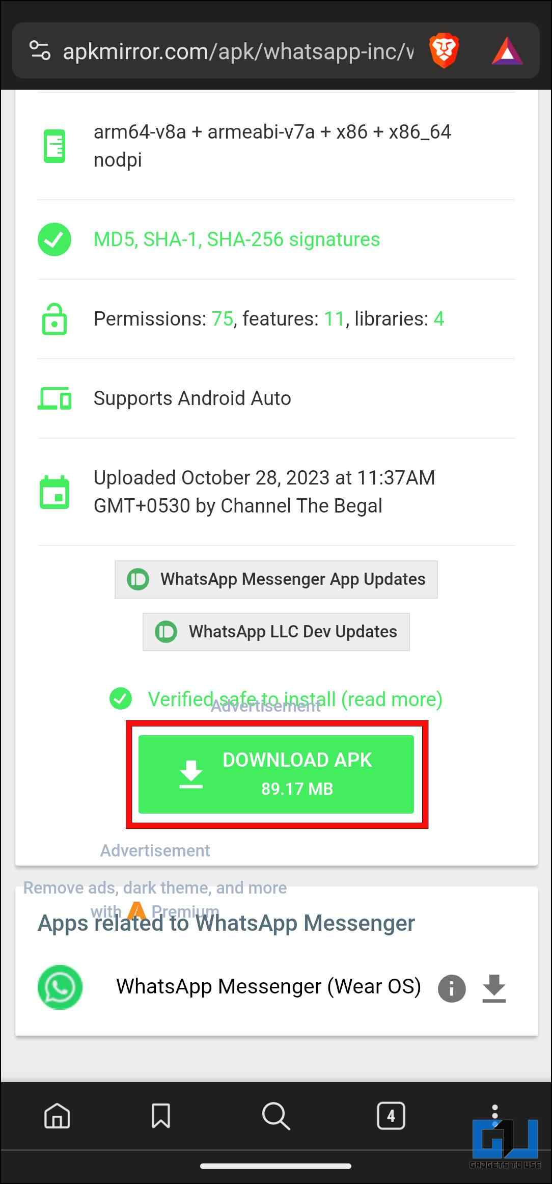Download the Selected APK for WhatsApp