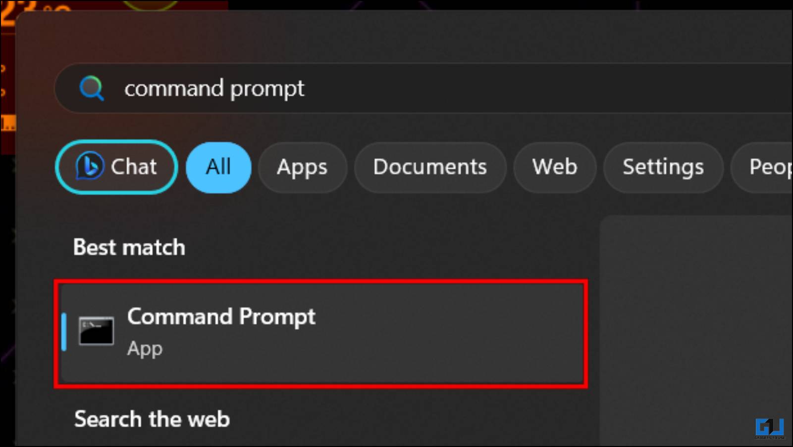 Open Command Prompt using the Windows Start Menu