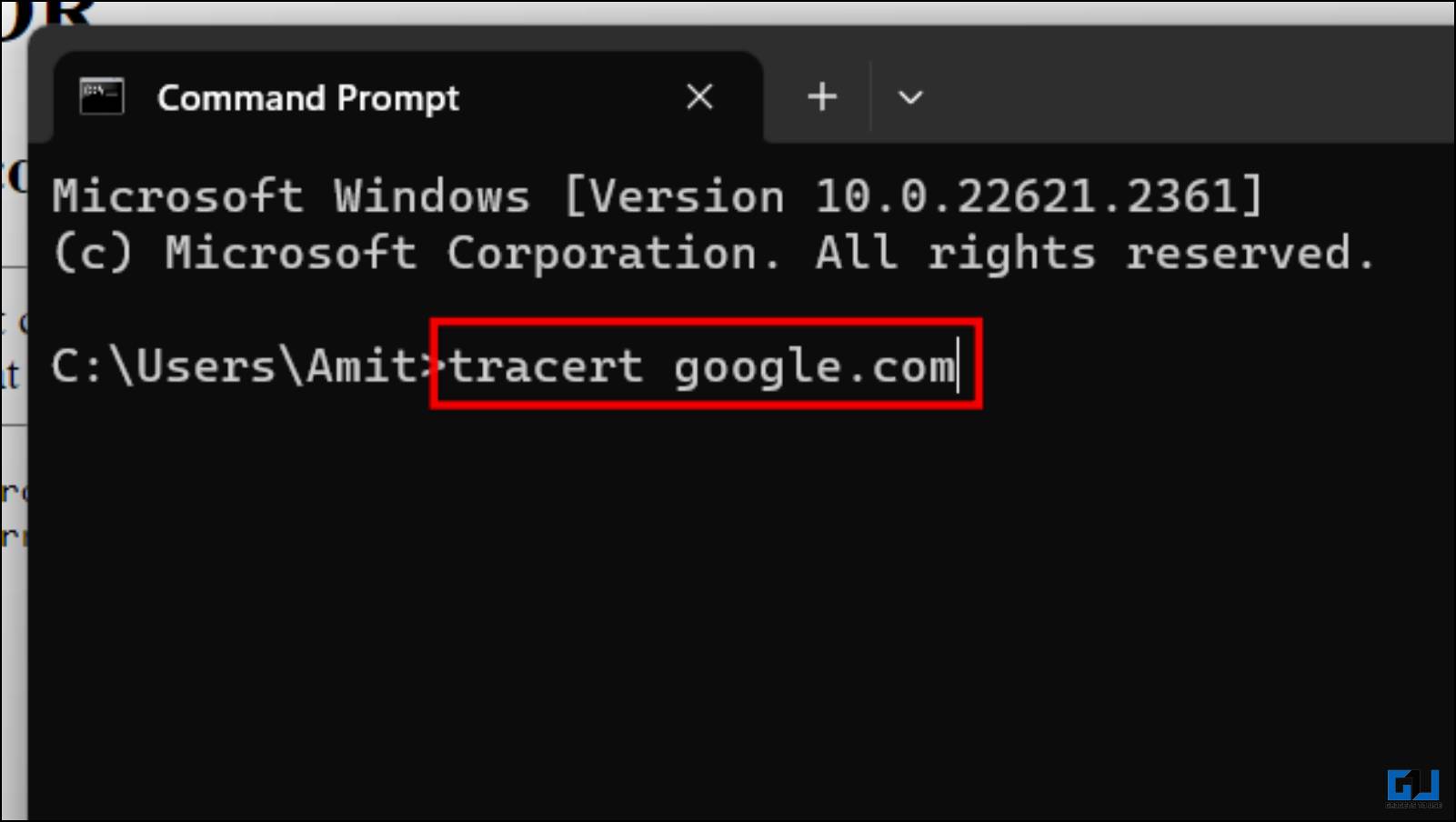 Using Tracert Command to Translate Website Domain to IP Address