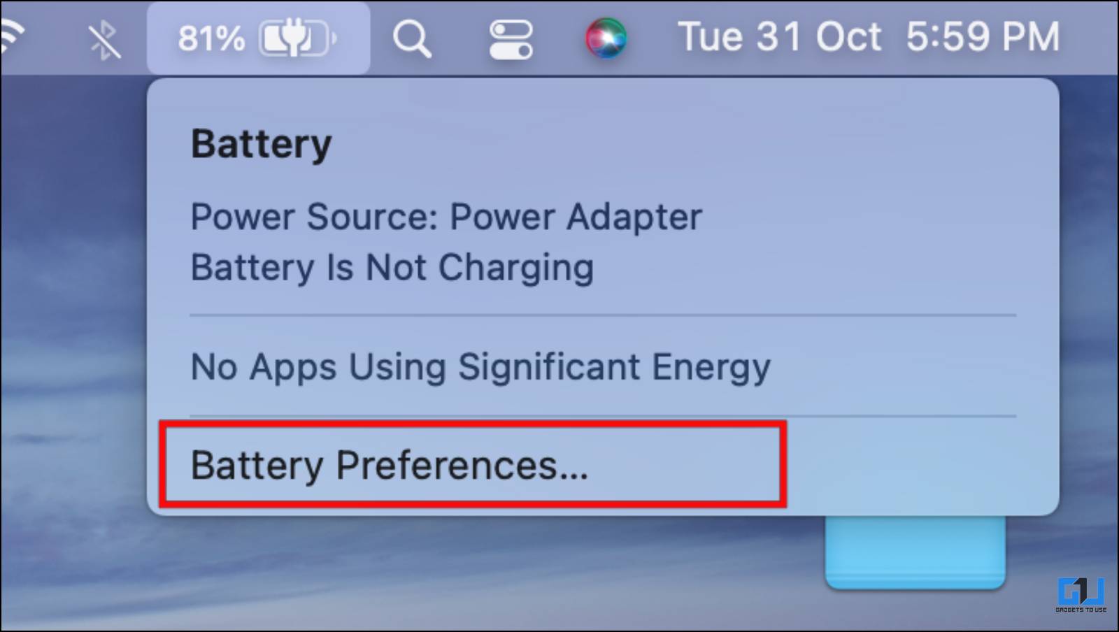 Go to Battery Preferences... option