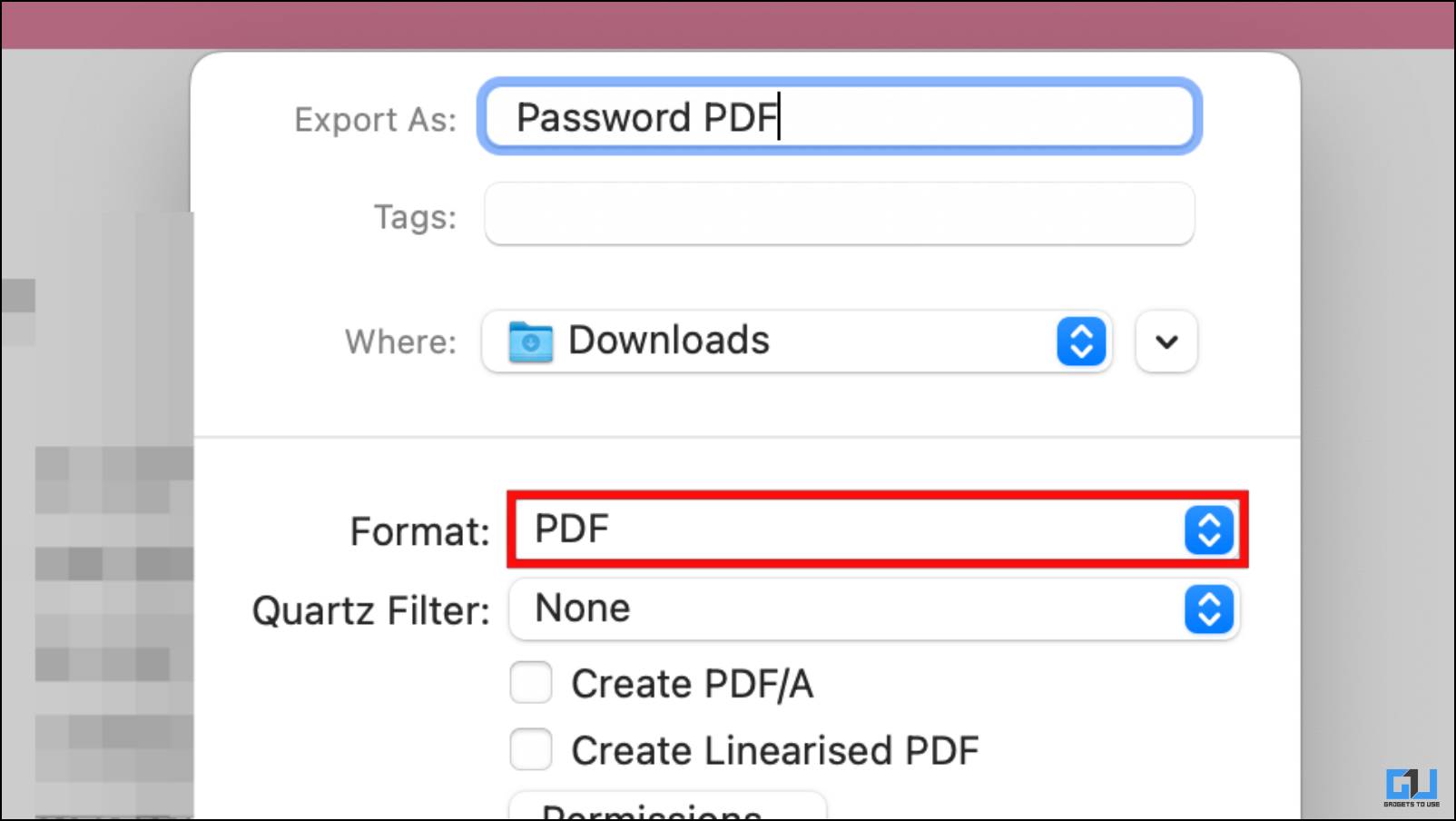 Select File Format as PDF