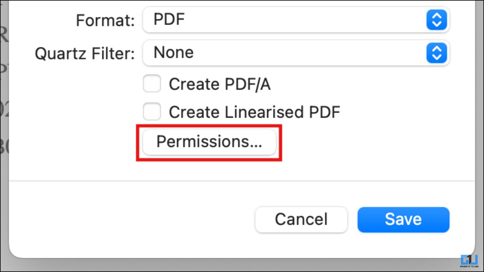 Open Permission Settings for PDF
