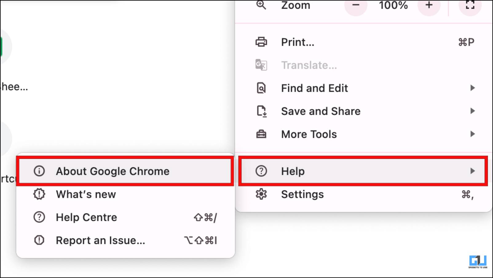 Go to About Chrome from the Help Options in Google Chrome