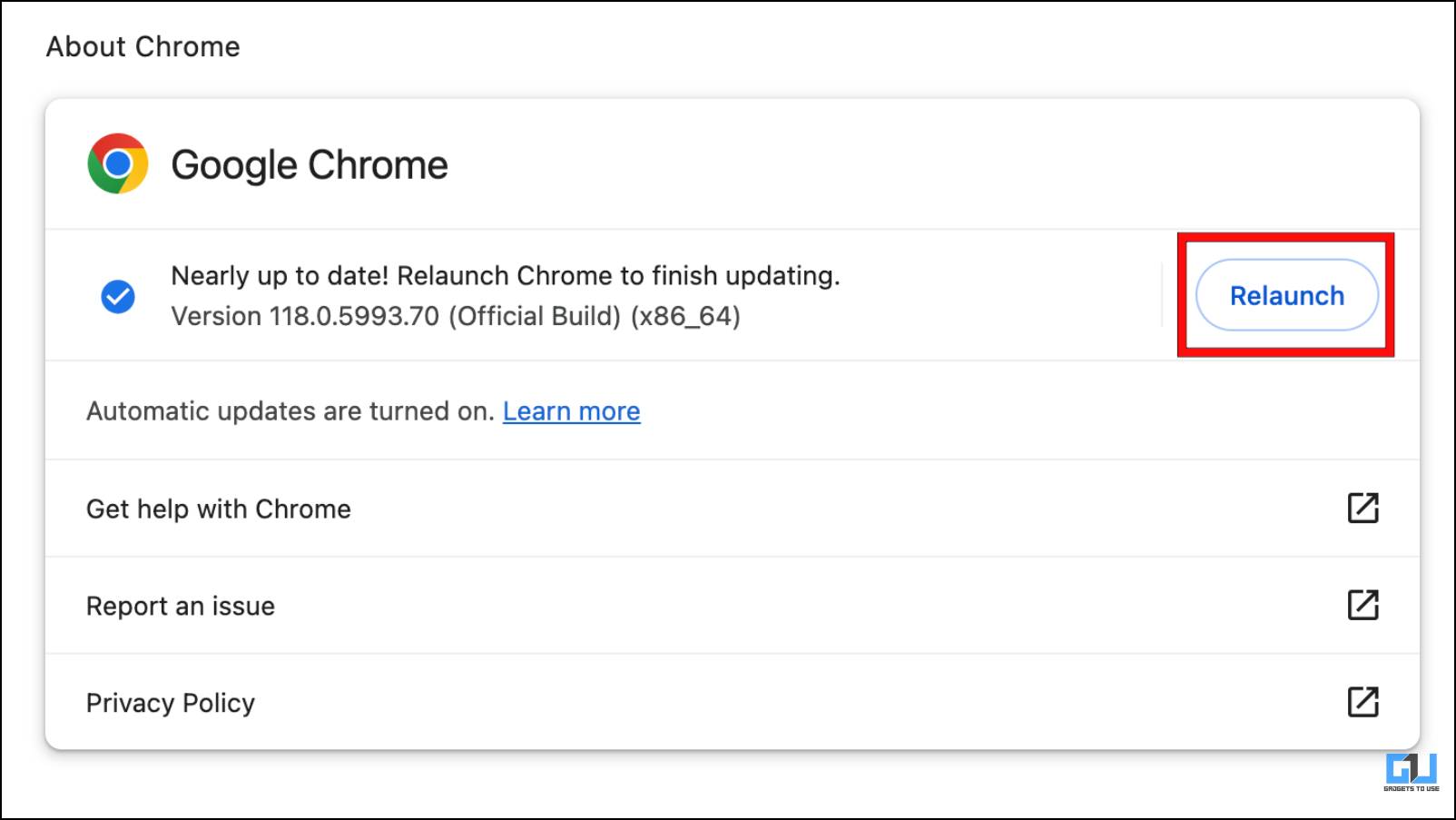 Relaunch Google Chrome to Apply Changes