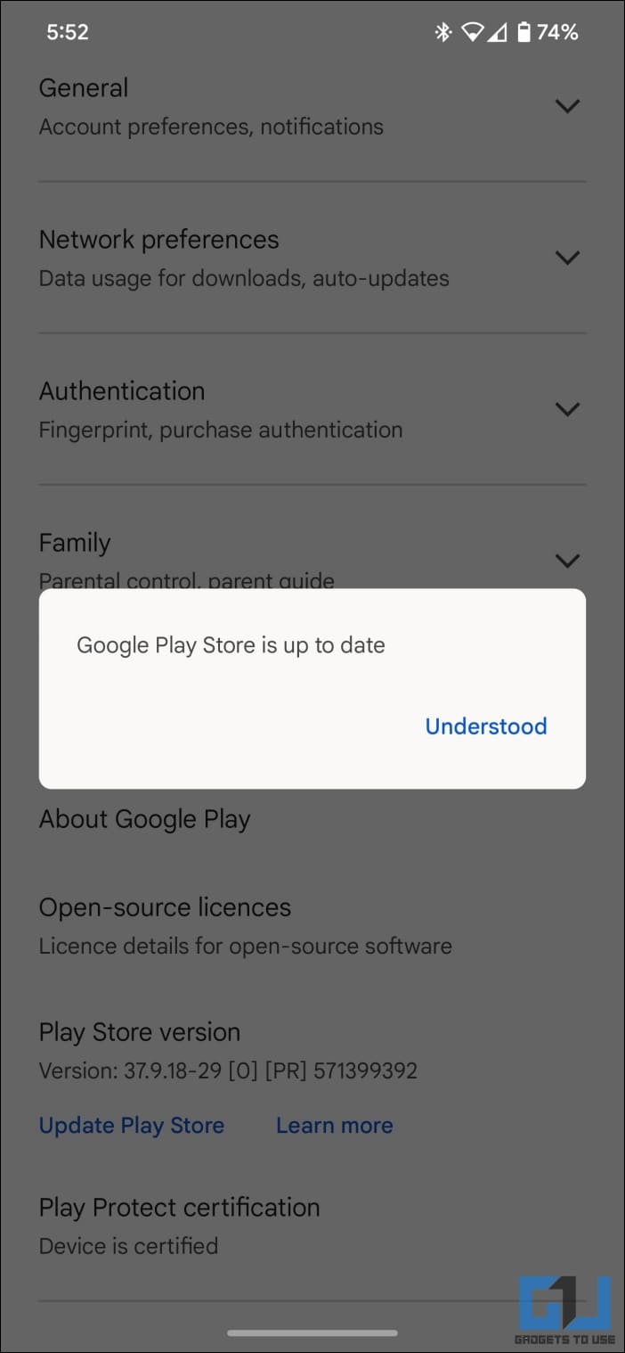 Play Store is up to date