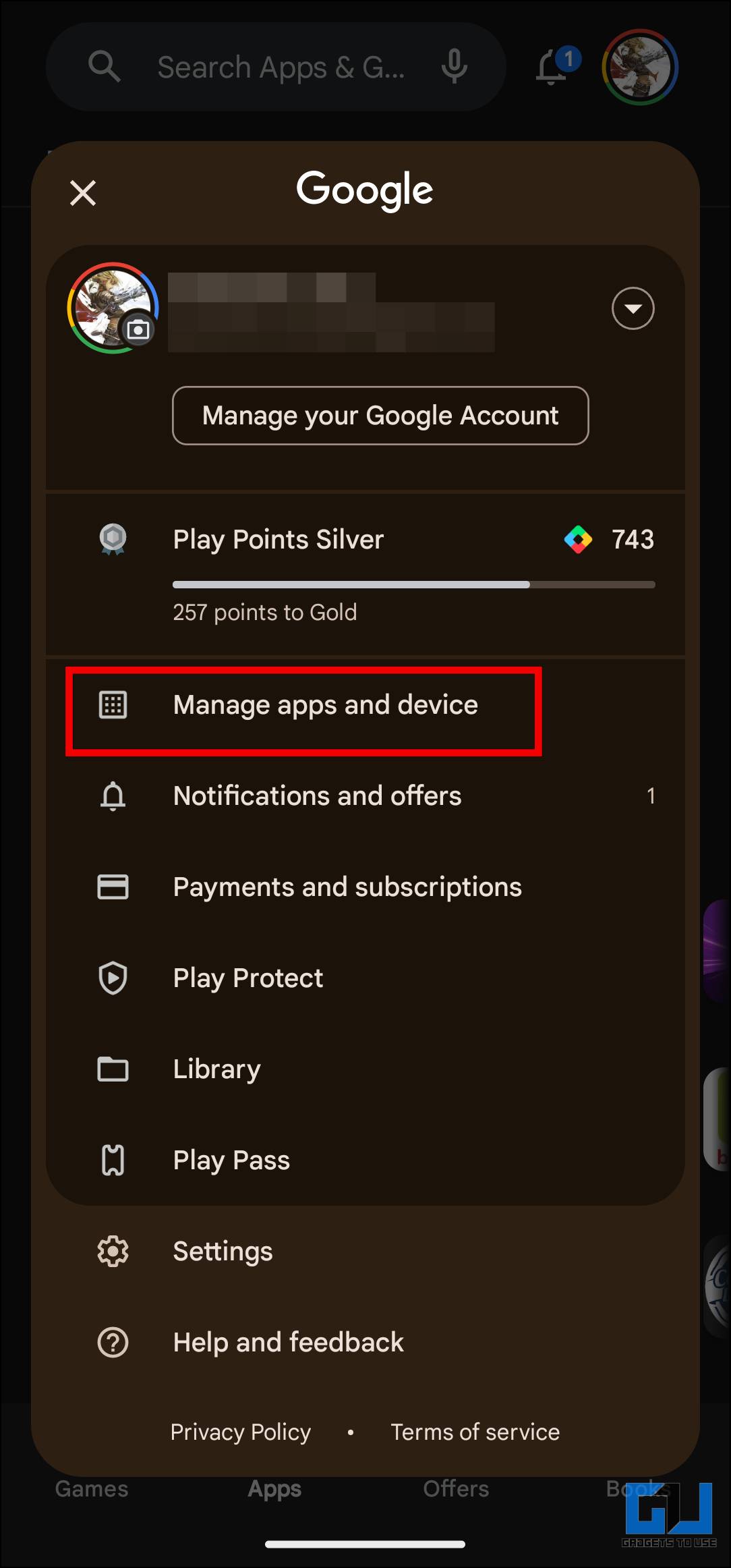 Go to Manage Apps and Devices Section