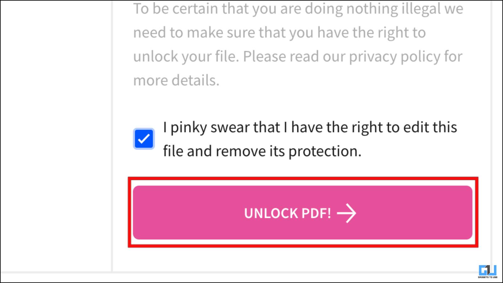 Click on Unlock PDF! to Remove Password from the File