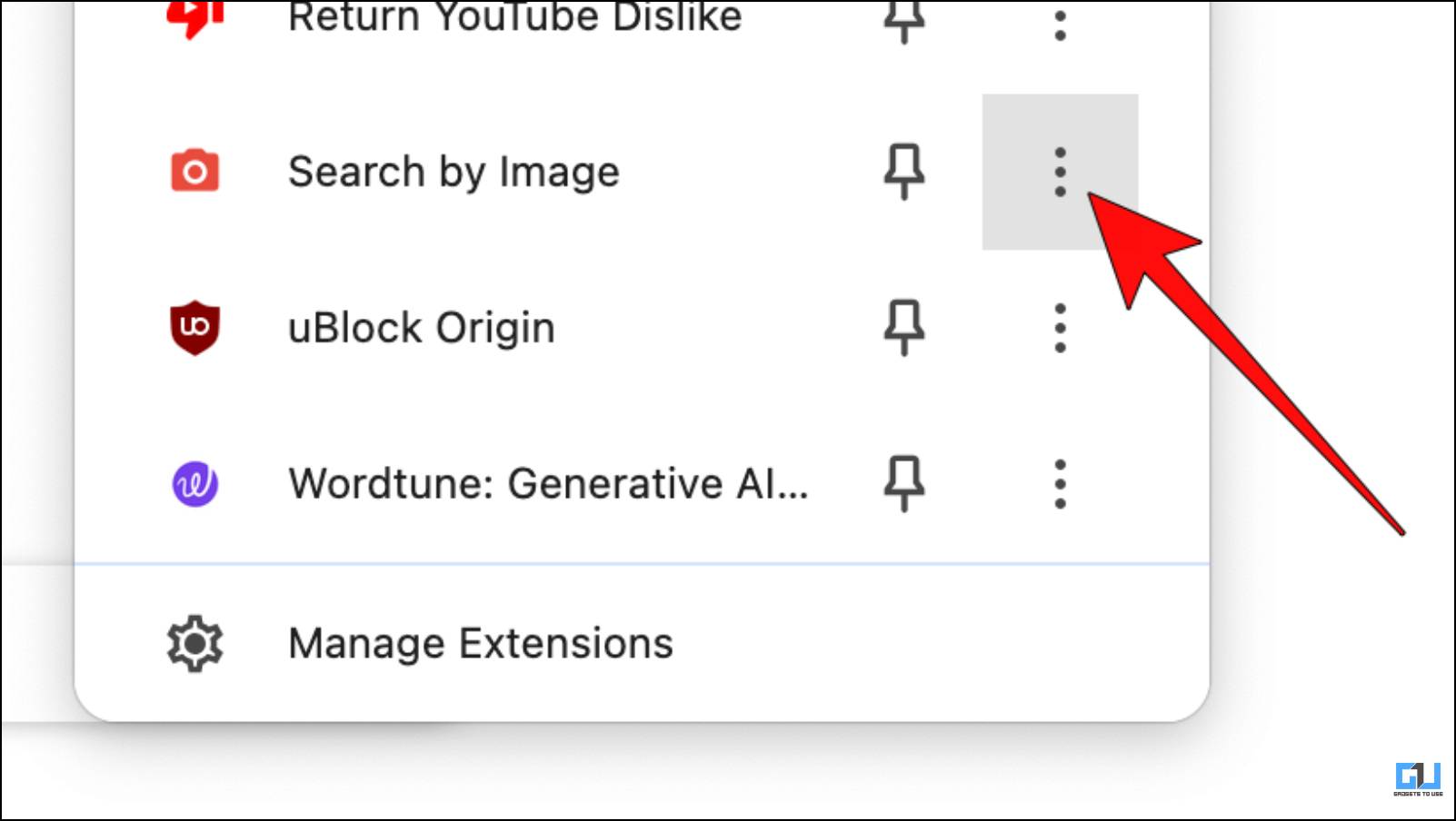 Click on the three dot menu next to the Search By Image Extension