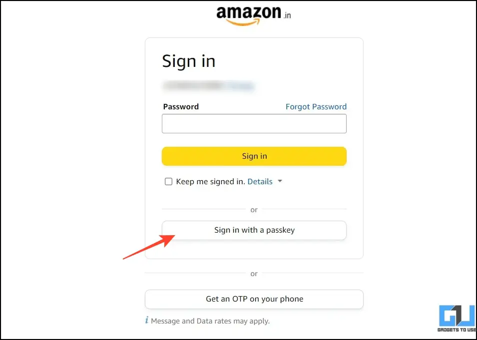 Click Sign in with a Passkey to login