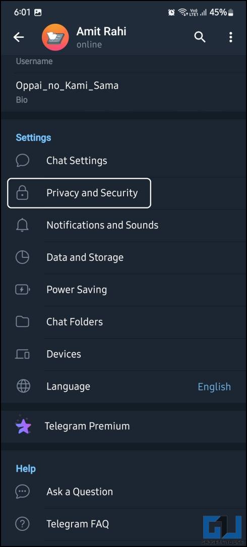 Go to Privacy and Security Settings