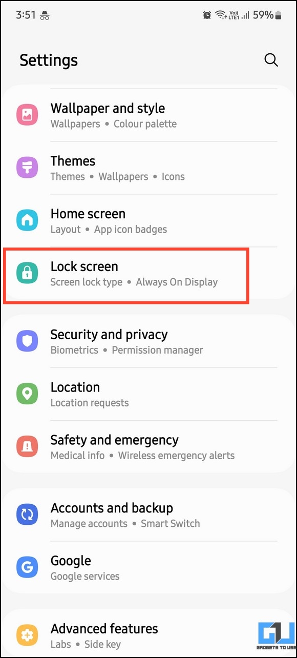 Go to Lock Screen in OneUI Settings