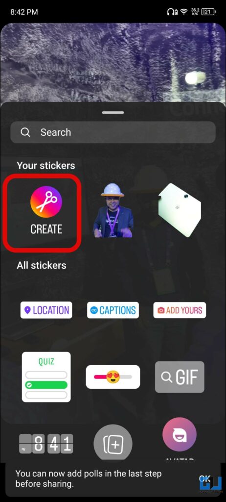 Select the Create Sticker from the stickers menu