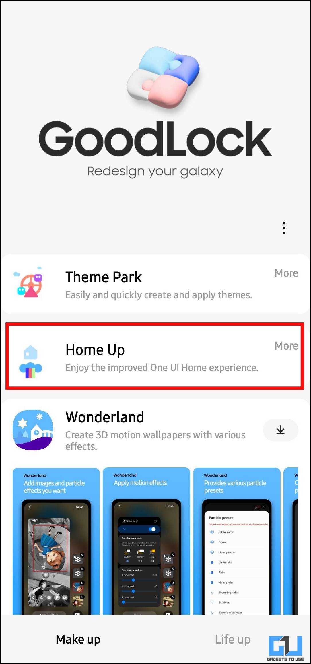 Tap on the Home Up! Module