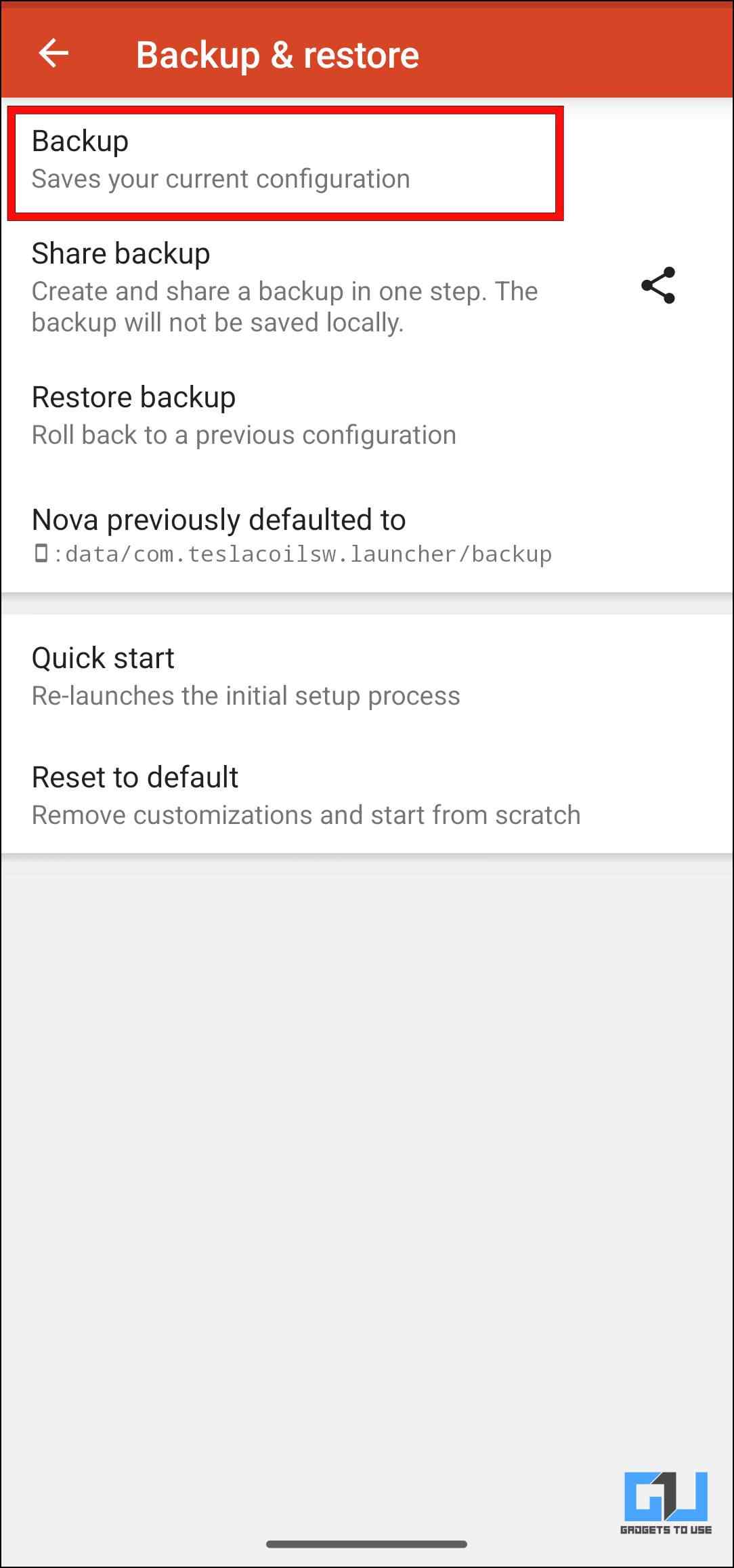 Tap on the Backup option under Backup & Restore Settings