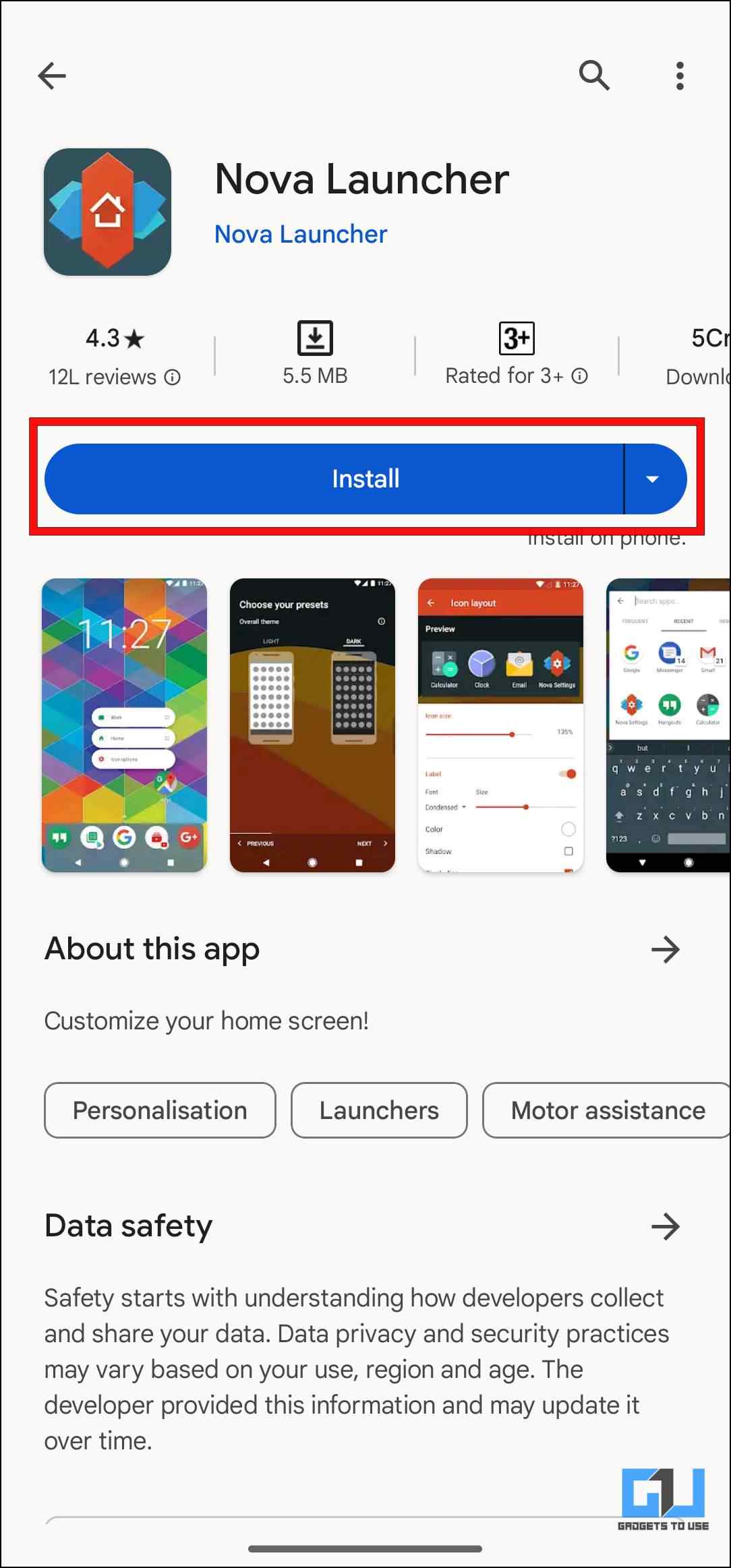 Download the Nova Launcher App from Google Play Store