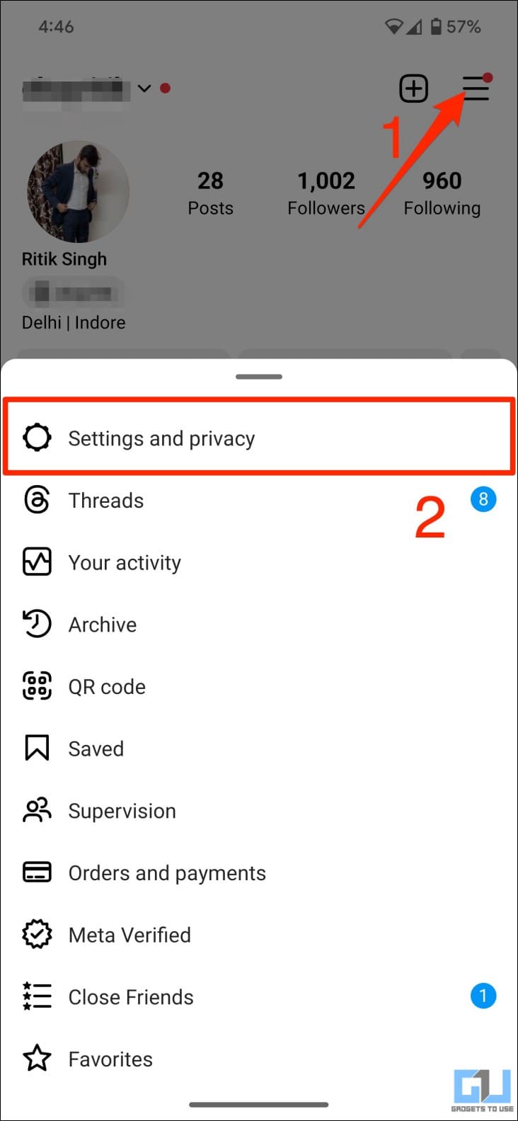 Open Settings and Privacy in Instagram