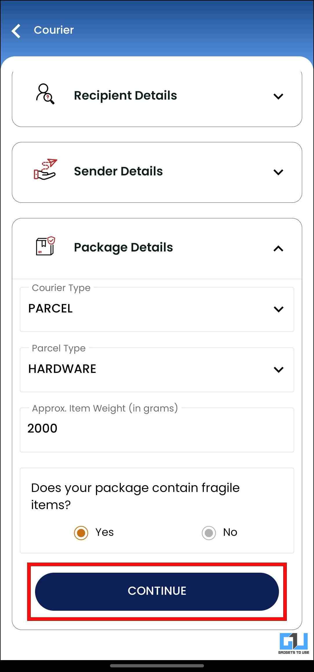 Enter Package Details