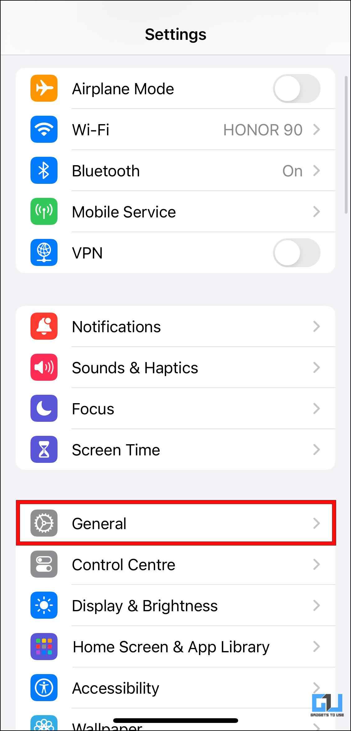 Open General Option in iOS Settings