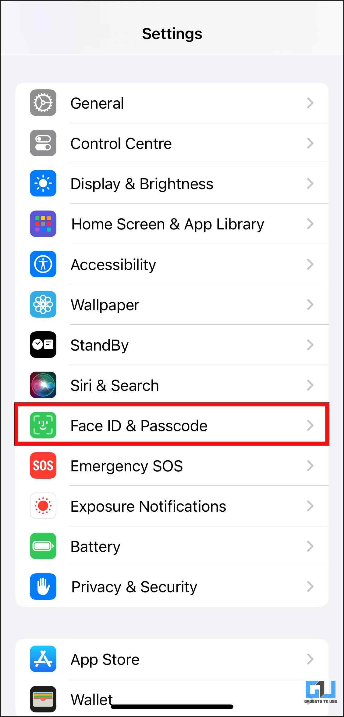 Go to Face ID & Passcode Menu in Settings