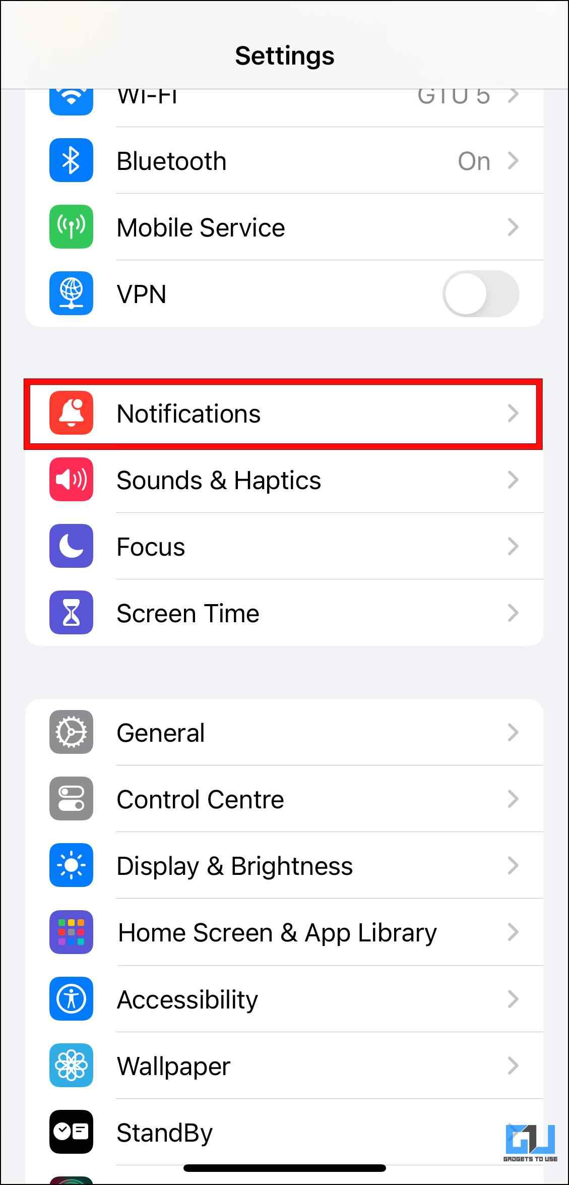 Tap on the Notifications Menu in iOS Settings