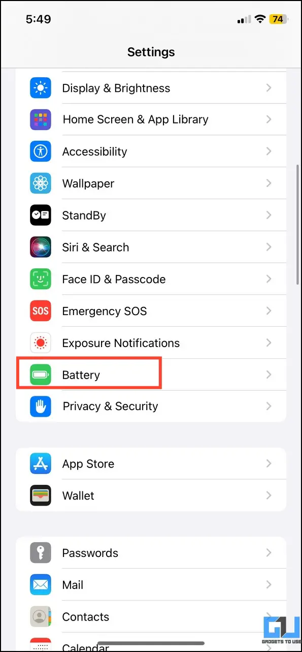 Go to Battery Settings on iPhone