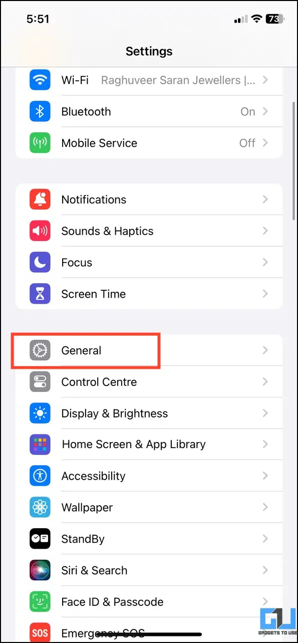 Go to General Settings on iPhone