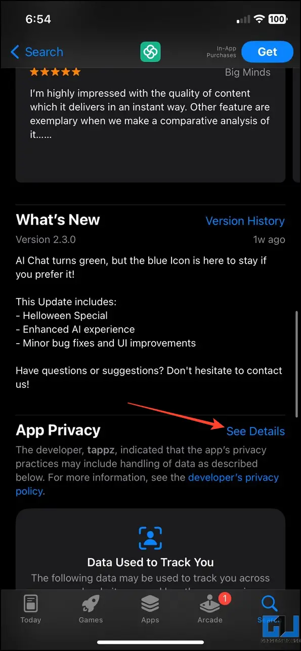 Tap See Details next to App Privacy on App Store