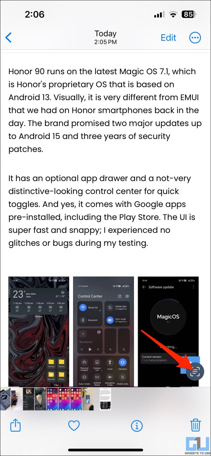 Open screenshot in Photos app and tap Live Text icon