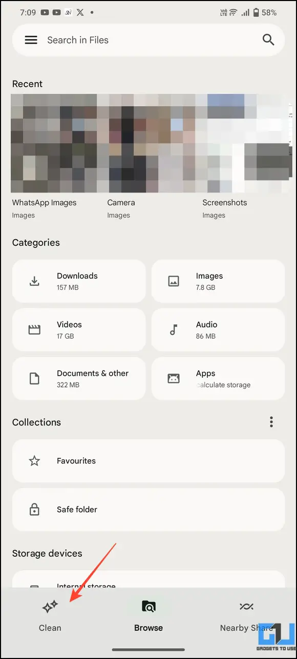 Switch to Clean tab in Google files App