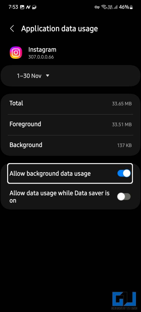 Disable the Allow background data usage toggle