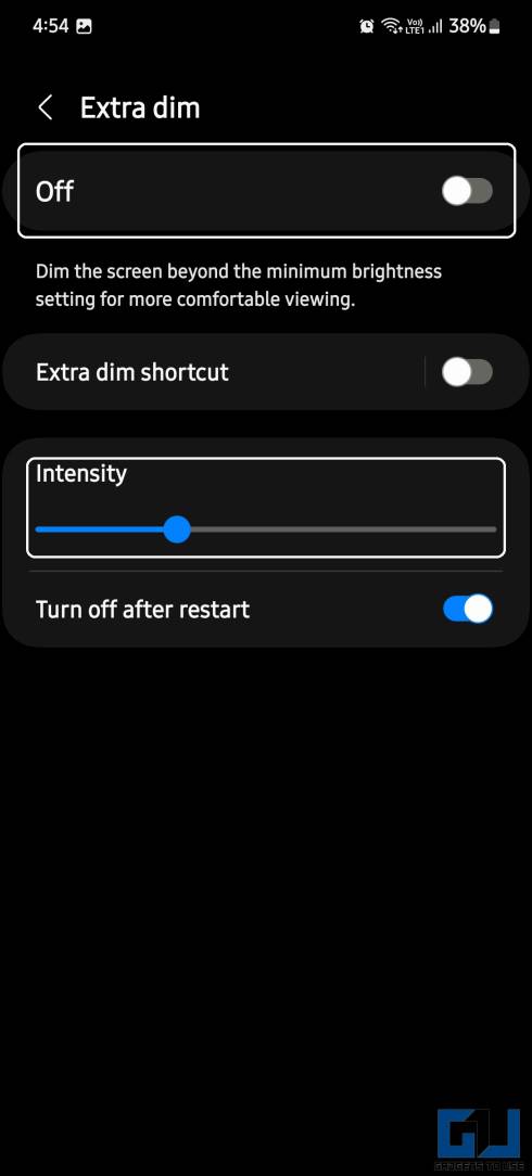 Tap on the toggle to access more settings, and adjust the intensity