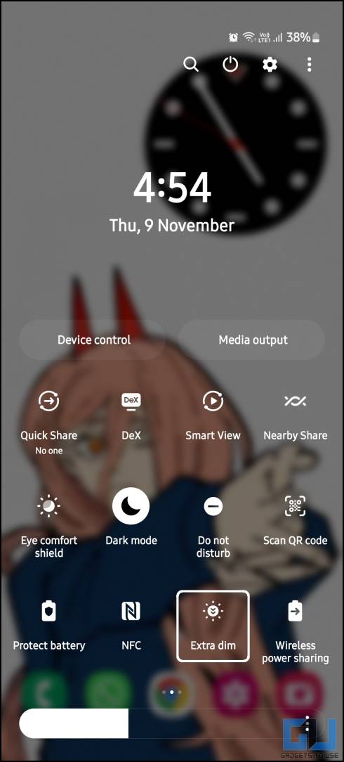 Enable Extra Dim mode from quick toggles menu on Android
