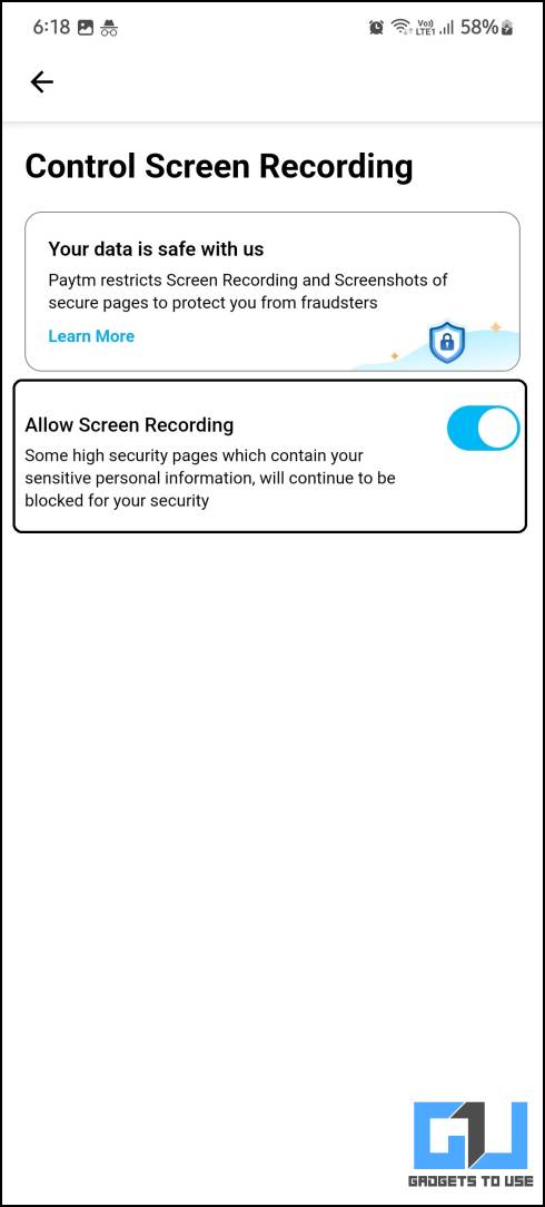 Enable Allow Screen Recording