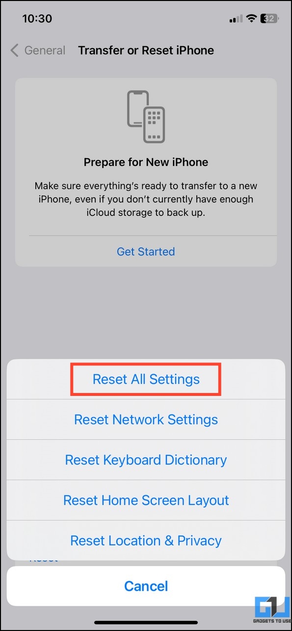 Reset All Settings on iOS