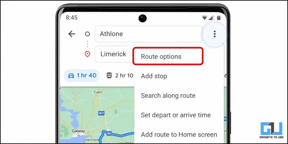 Tap on Route Options