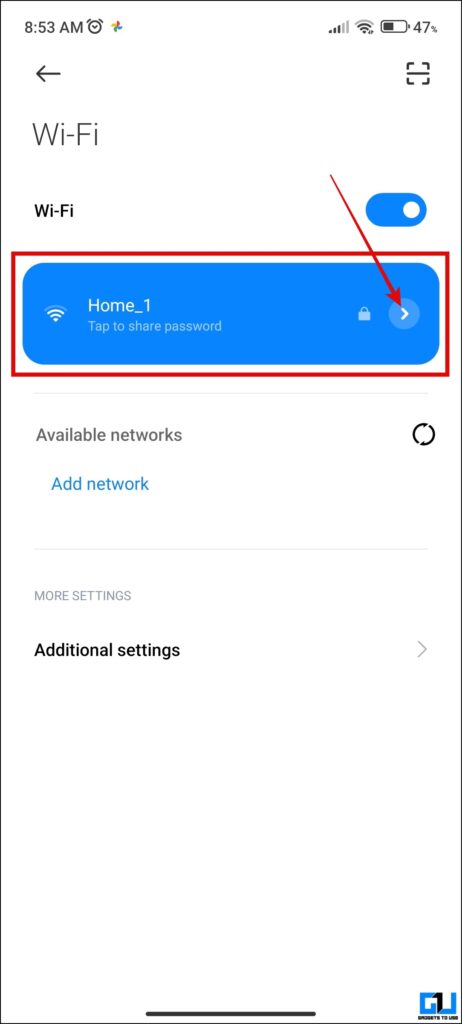 Connected Wi-Fi selected on HyperOS